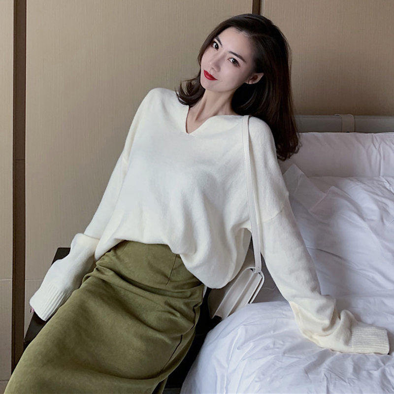 慵懶針織外套女秋冬裝新款韓版寬松V領長袖毛衣學生純色時尚上衣