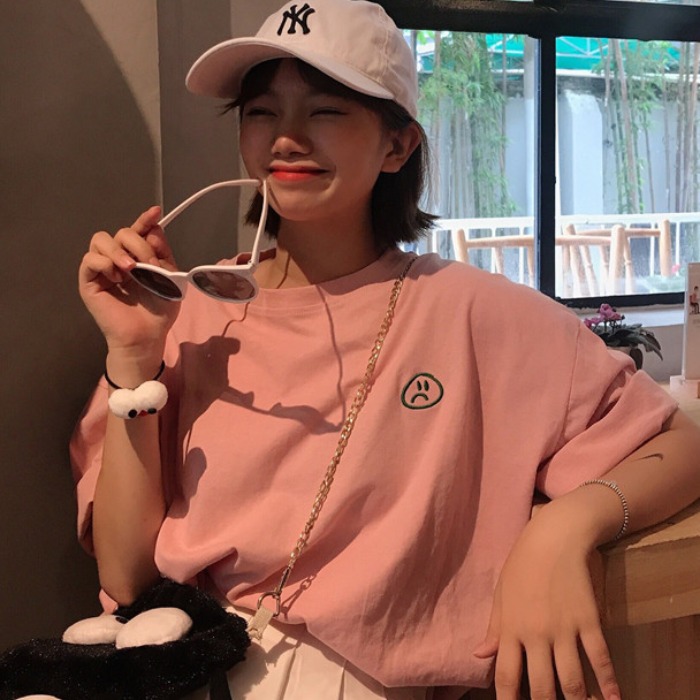 肉完/陸小團團 韓版學生刺繡T恤女網紅超火cec寬松休閑簡約上衣潮