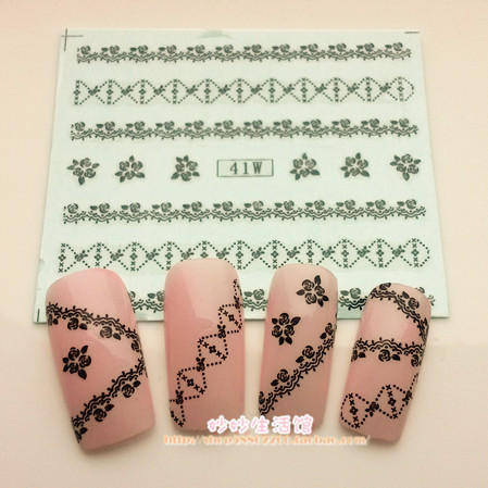 日本美甲水印貼紙 水印貼花  黑白蕾絲系列