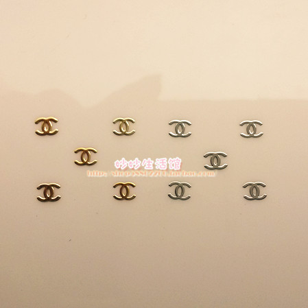 美甲飾品 合金/金屬貼片 金銀色 品牌雙C 超薄款