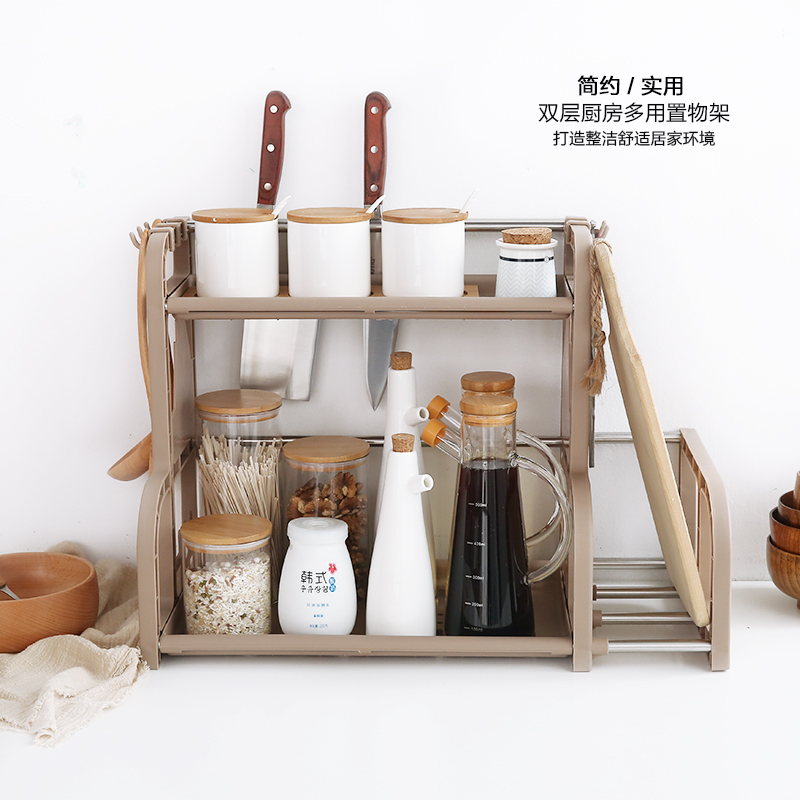 多功能置物架2層收納架廚房調味架雙層廚房收納架菜板架